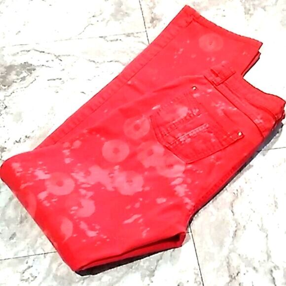 bleach mod punk grunge red bootcut jeans - Picture 1 of 15